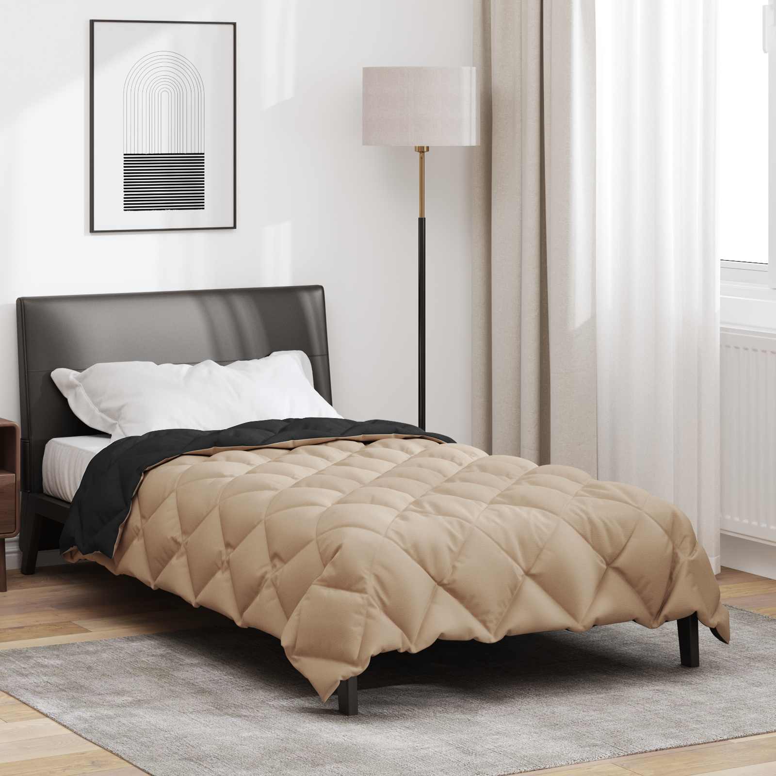 Zimska pokrivača Crna i taupe 155 x 220 cm Mikrovlakna