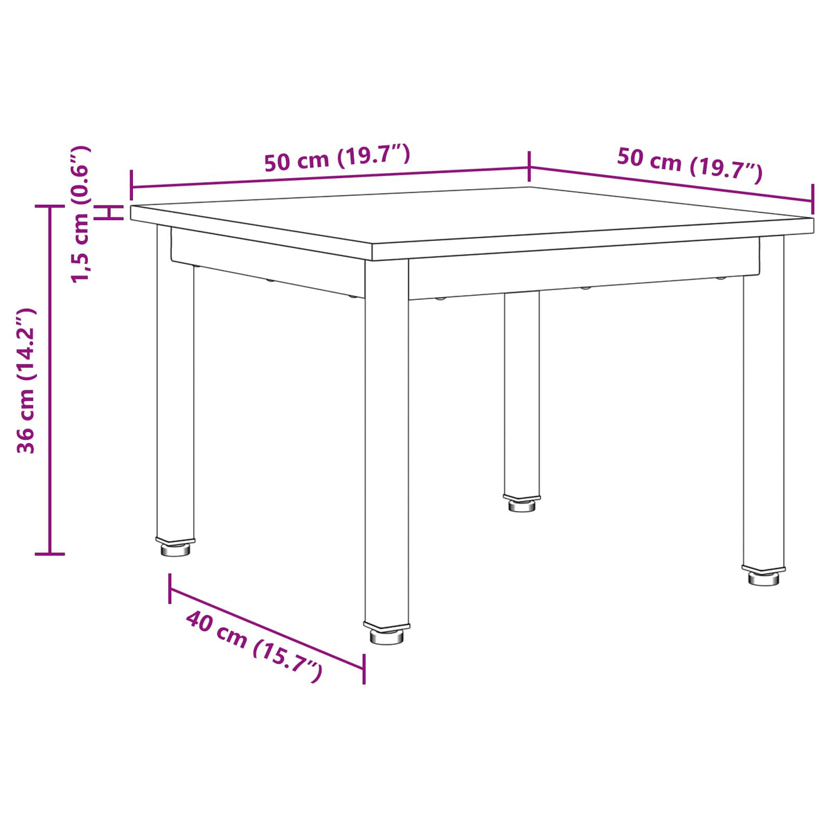 Kava Stol Crni hrast 50 x 50 x 36 cm Konstruirano drvo