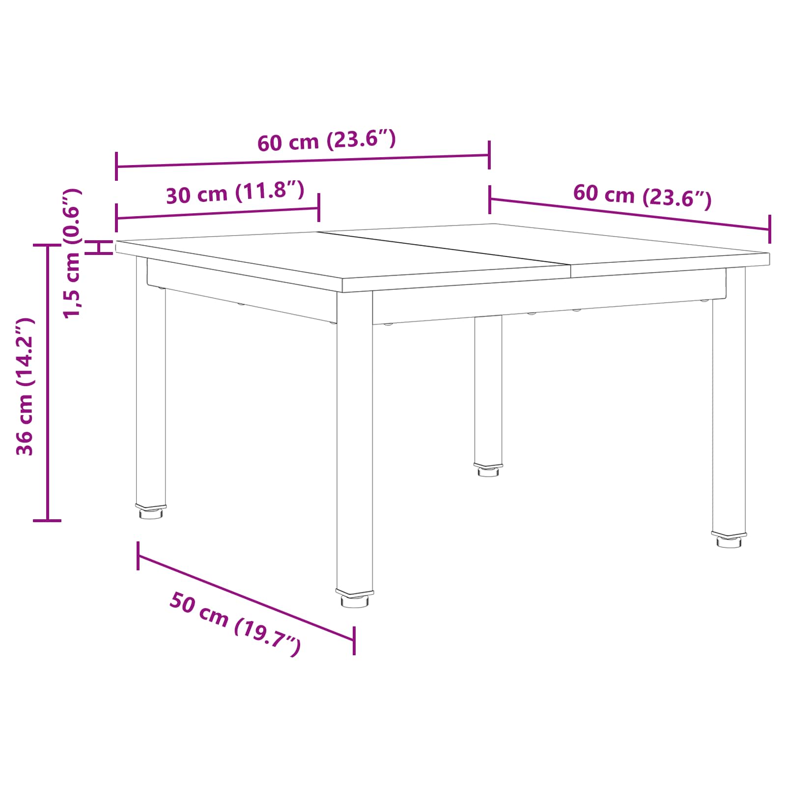 Kava Stol Crni hrast 60 x 60 x 36 cm Konstruirano drvo