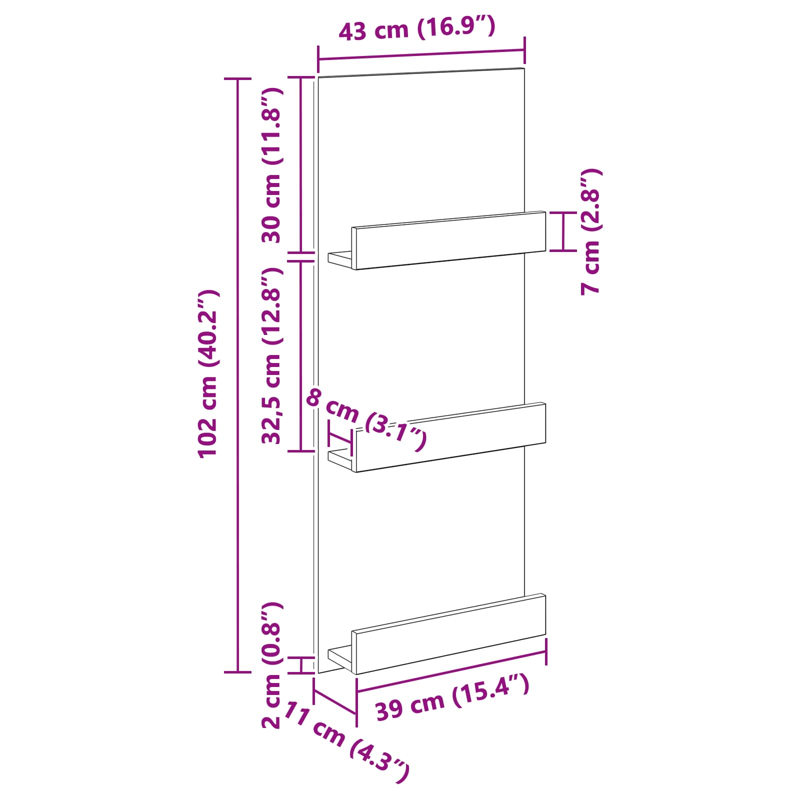 Polica za časopise s policom Sonoma hrast 43 x 11 x 102 cm
