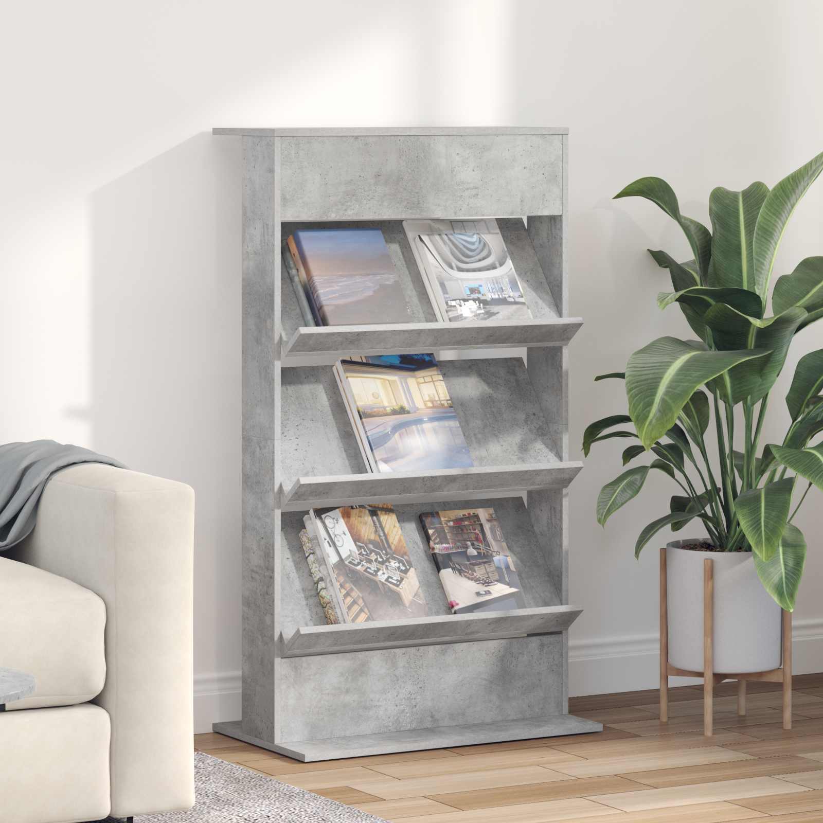 Polica za časopise s policom Betonski sivi 70 x 41 x 126 cm