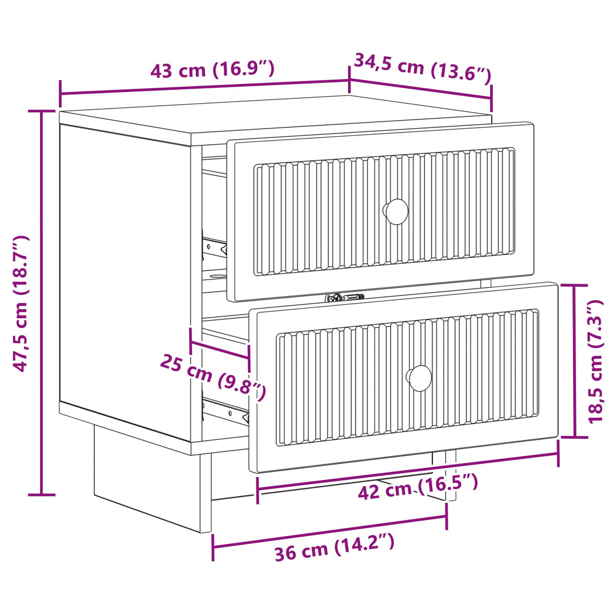 Noćni ormar Crna 43 x 34,5 x 47,5 cm Konstruirano drvo