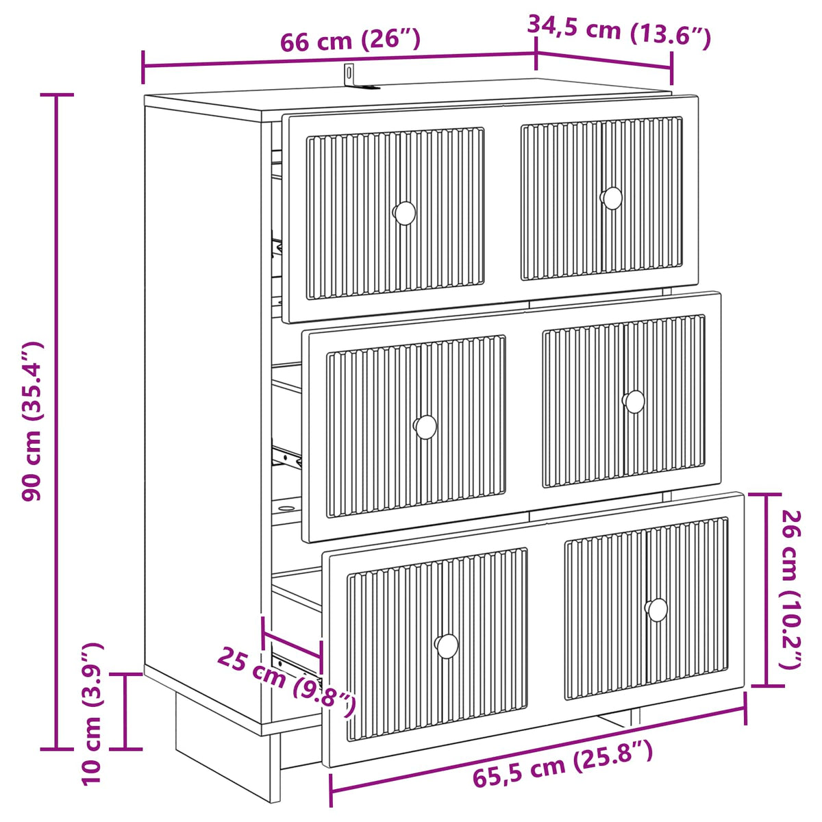 Ormar s ladicama Dimljeni hrast 66 x 34,5 x 90 cm