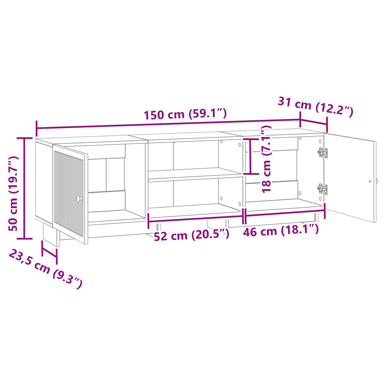 TV ormar Visoki Sjaj Bijeli 150 x 31 x 50 cm