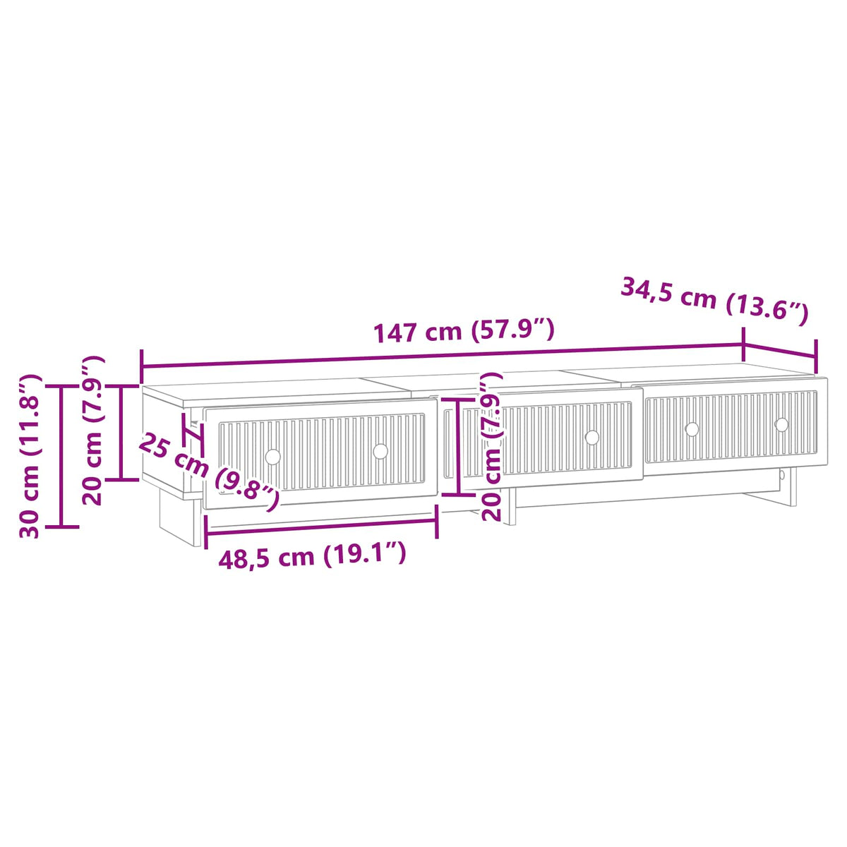 TV ormar s ladicama Bijela visokog sjaja 147 x 34,5 x 30 cm