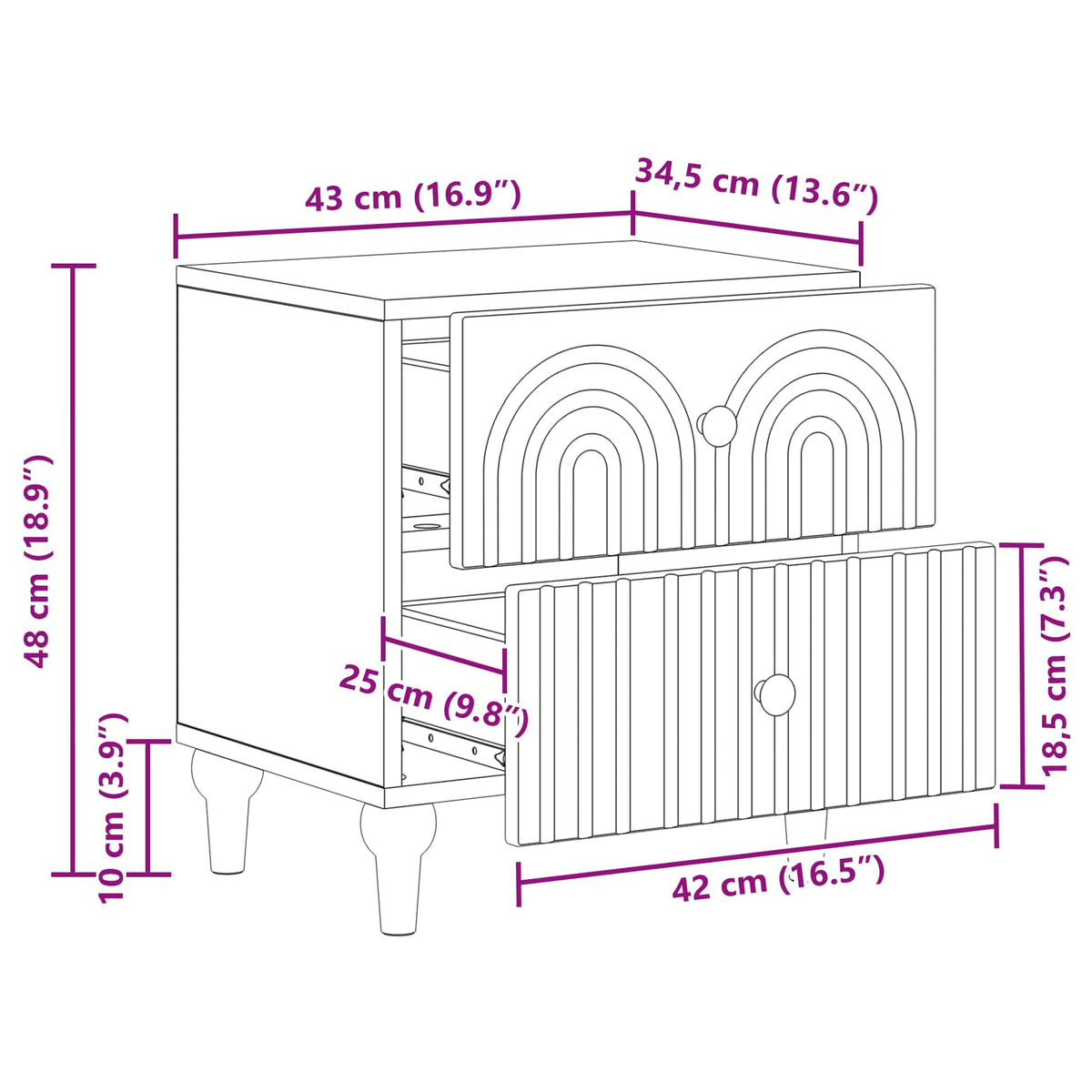Noćni ormar 2 pcs Bijela 43 x 34,5 x 48 cm Konstruirano drvo