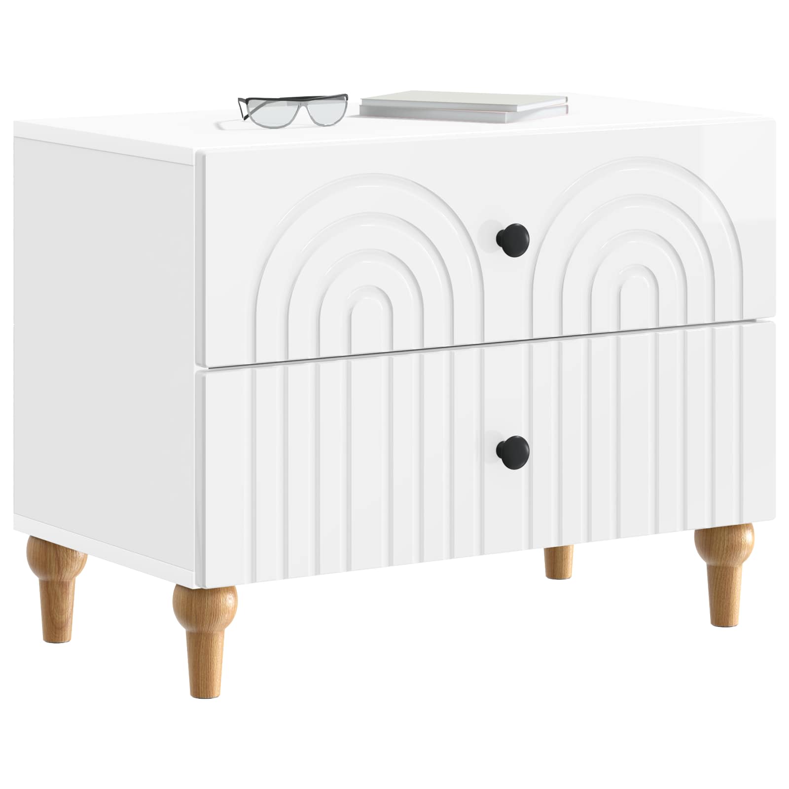 Noćni ormar s ladicama Bijela visokog sjaja 62 x 34,5 x 48 cm