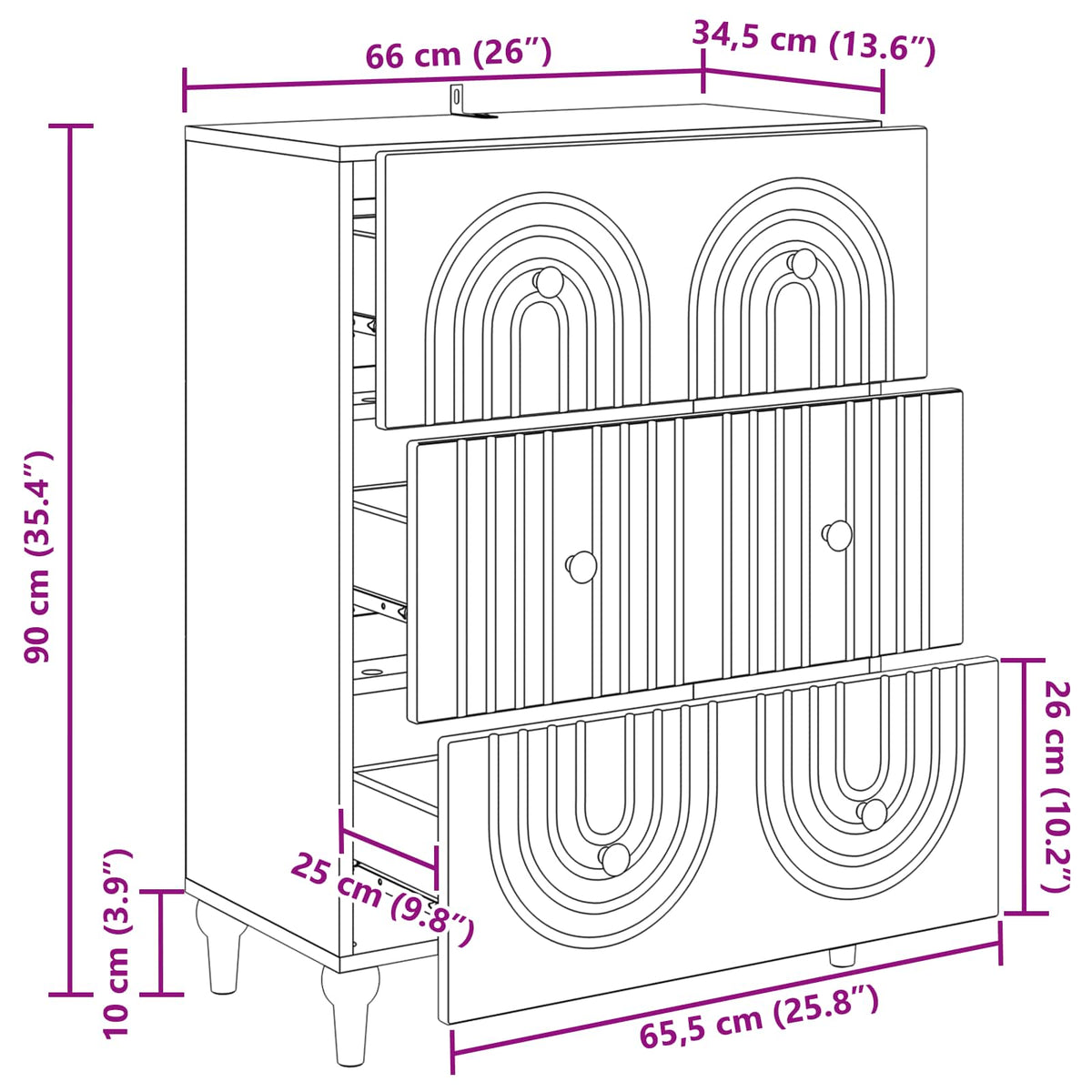 Ormar s ladicama Bijela visokog sjaja 66 x 34,5 x 90 cm