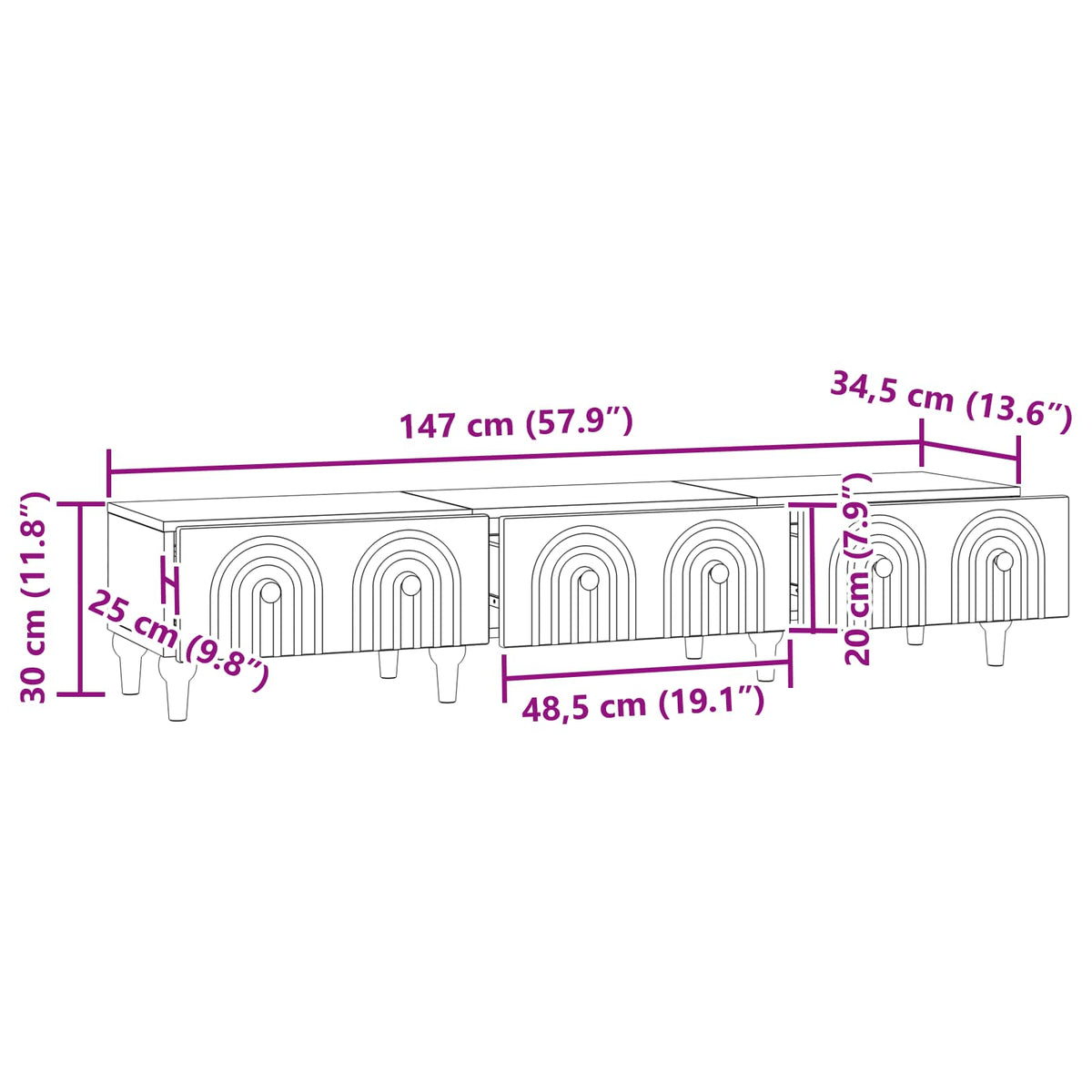 TV ormar Betonska siva 147 x 34,5 x 30 cm Konstruirano drvo