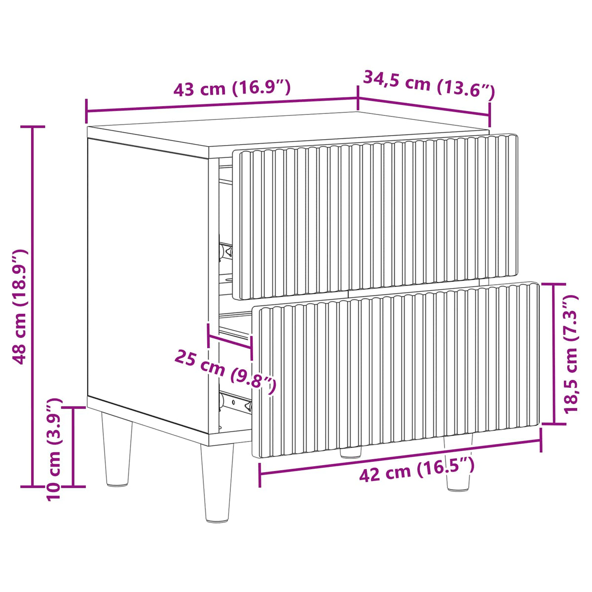Noćni ormar 2 pcs Crna 43 x 34,5 x 48 cm Konstruirano drvo