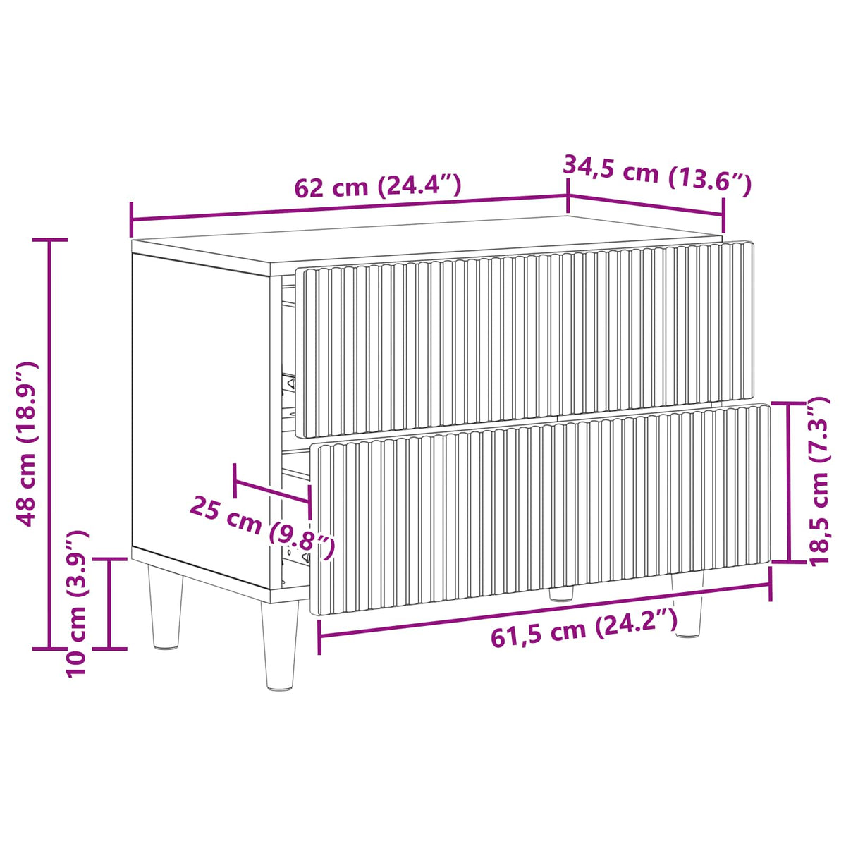 Noćni ormar s ladicama Crna 62 x 34,5 x 48 cm Konstruirano drvo