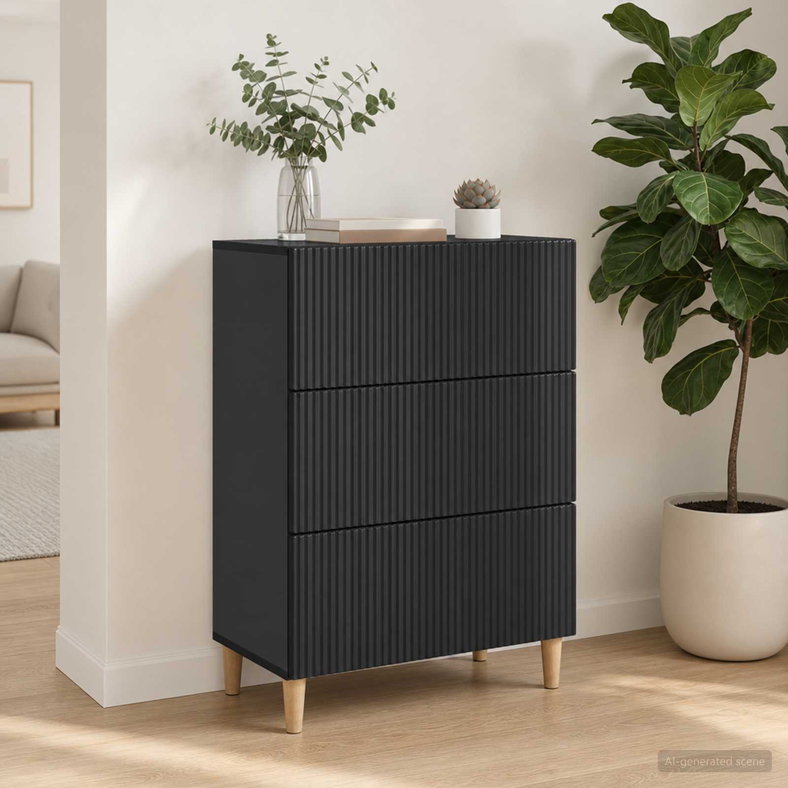 Ormar s ladicama Crna 66 x 34,5 x 90 cm Konstruirano drvo