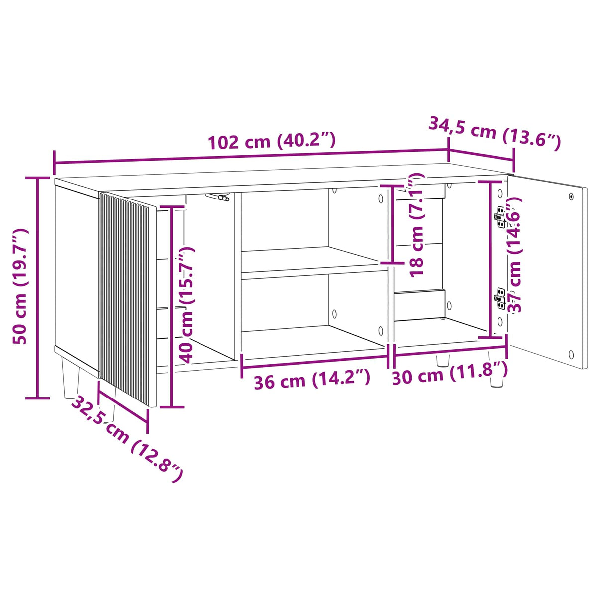 TV ormar 102 x 34,5 x 50 cm Dimljeni hrast Konstruirano drvo