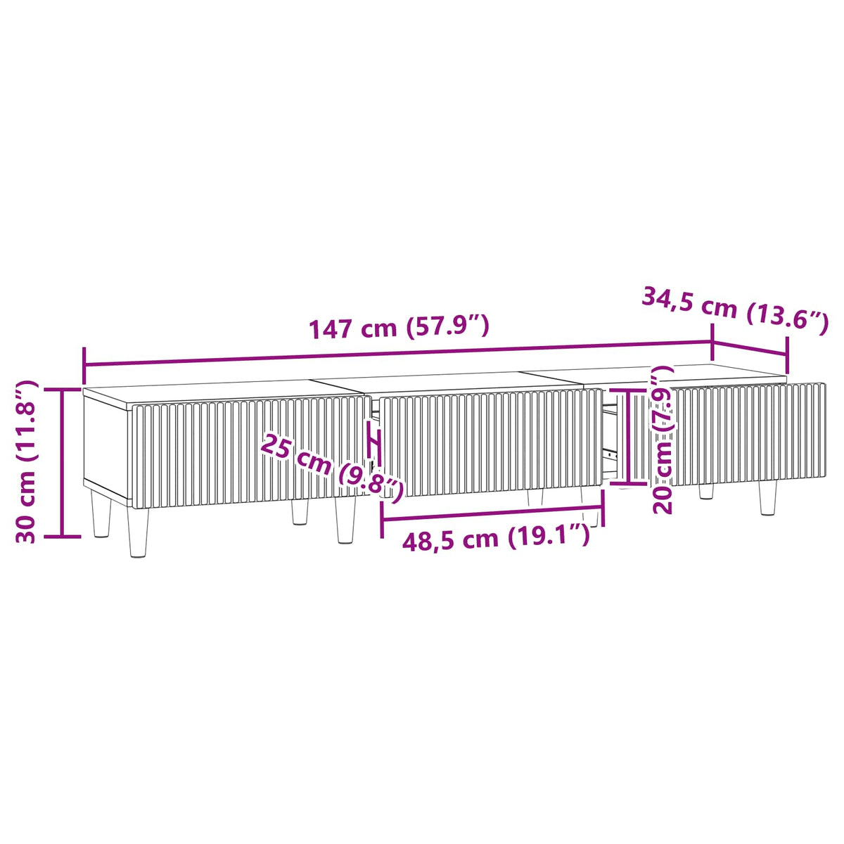 TV ormar s ladicama Crna 147 x 34,5 x 30 cm Konstruirano drvo