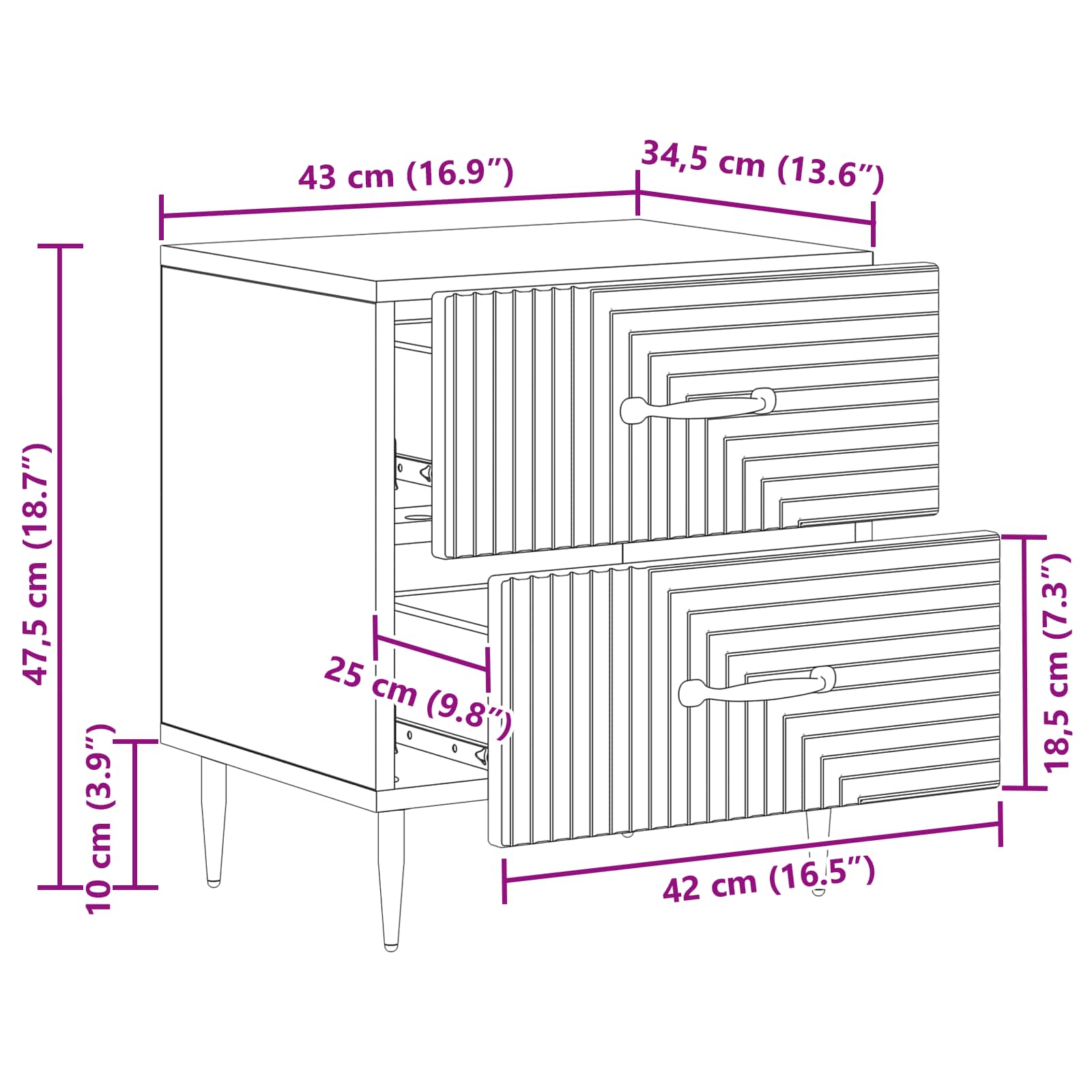 Noćni ormar Staro drvo 43 x 34,5 x 47,5 cm Konstruirano drvo