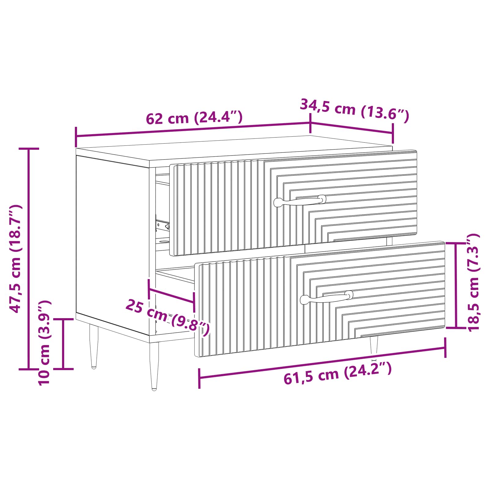 Noćni ormar Betonska siva 62 x 34,5 x 47,5 cm Konstruirano drvo