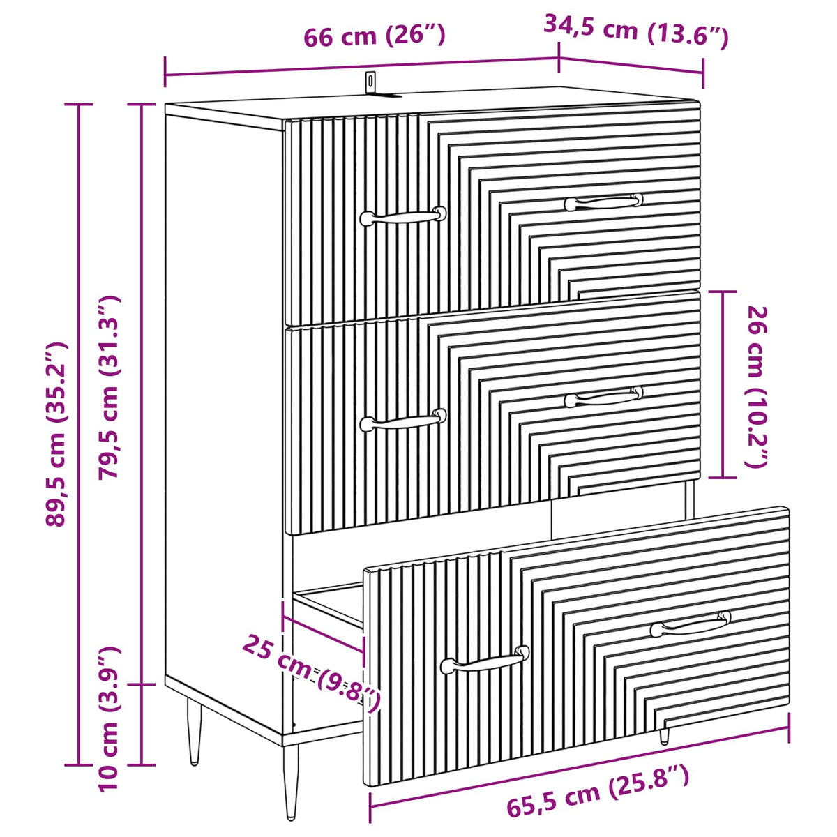 Ormar s ladicama Siva Sonoma 66 x 34,5 x 89,5 cm