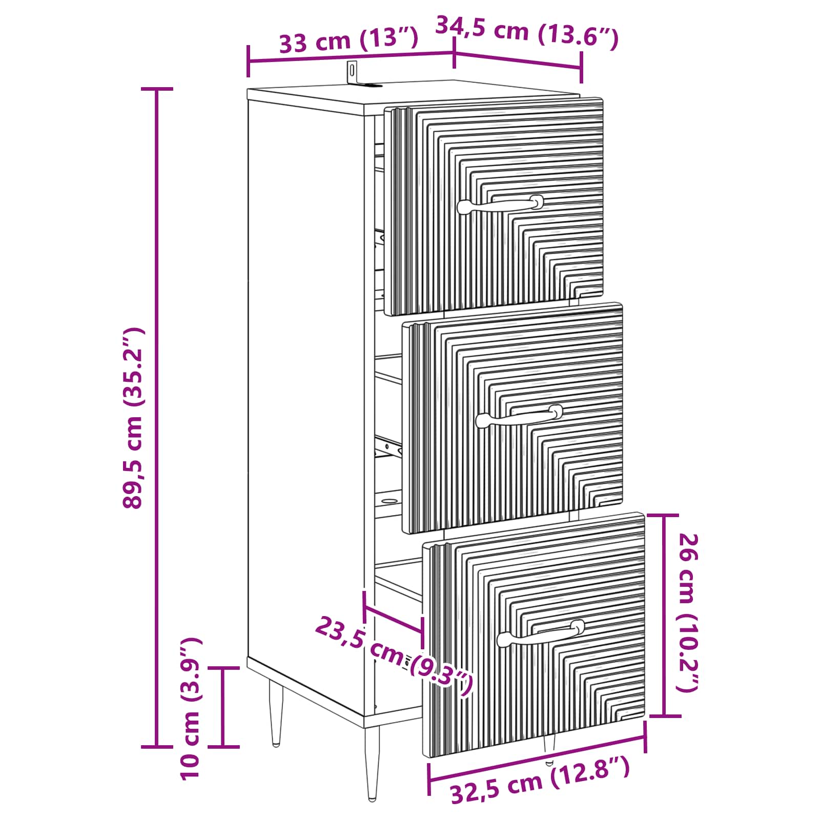 Ormar s ladicama Hrast sonoma 33 x 34,5 x 89,5 cm