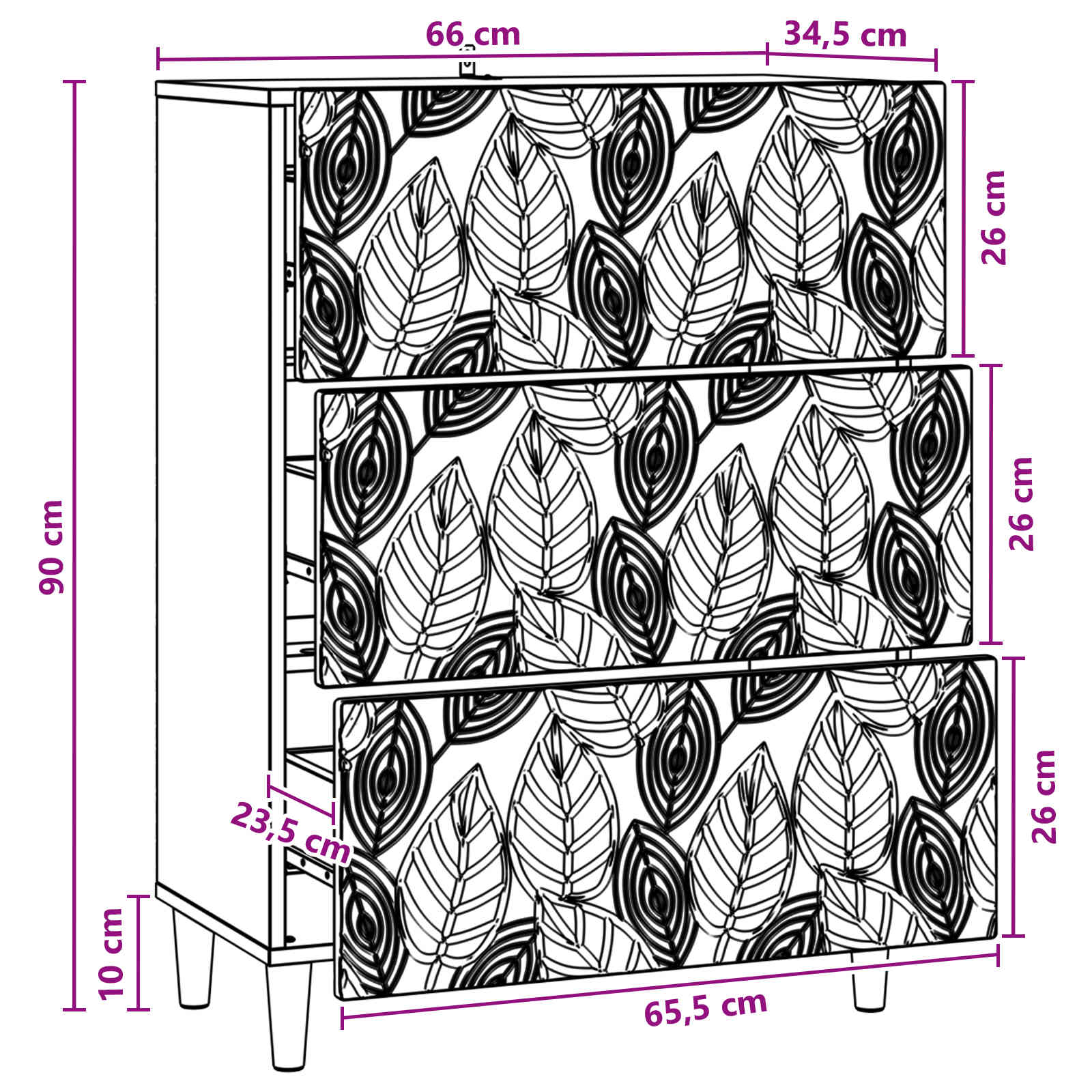 Ormar s ladicama Bijela 66 x 34,5 x 90 cm Konstruirano drvo