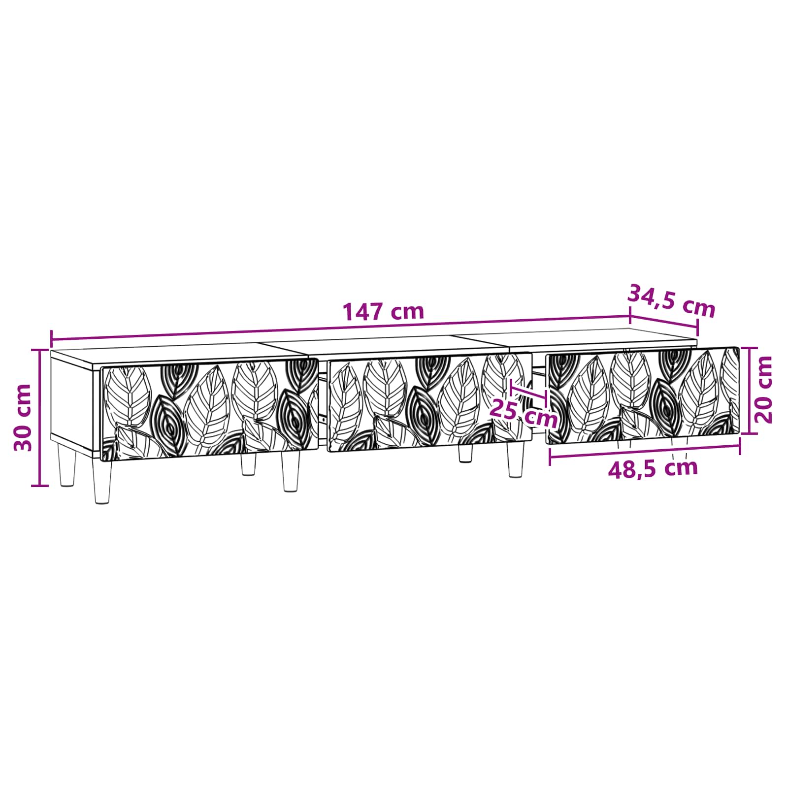 TV ormar 147 x 34,5 x 30 cm Crna Konstruirano drvo
