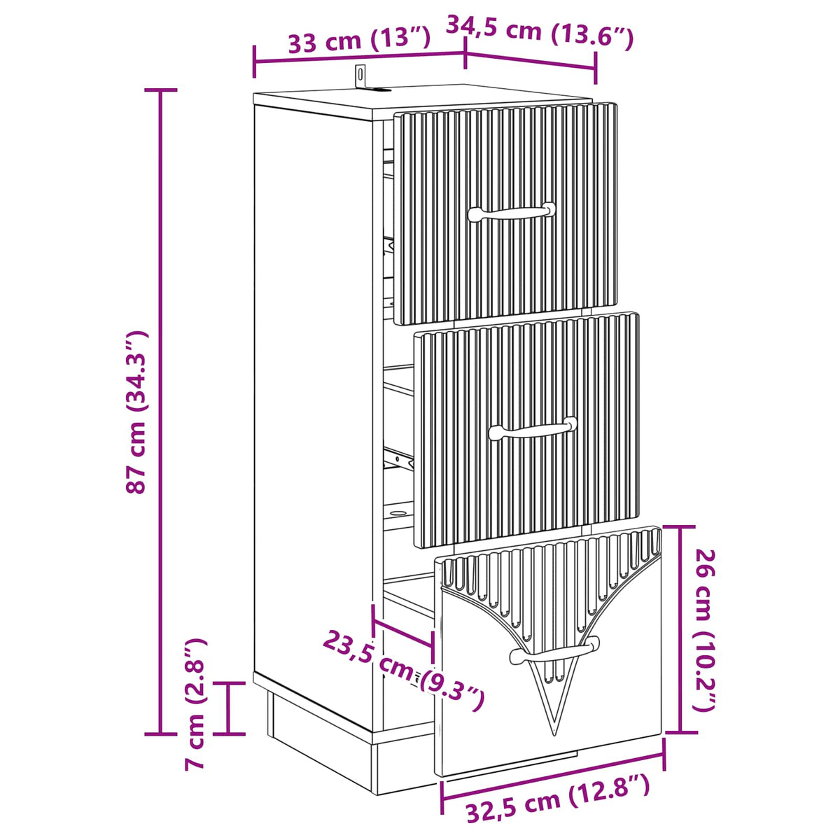 Ormar s ladicama Bijela visokog sjaja 33 x 34,5 x 87 cm