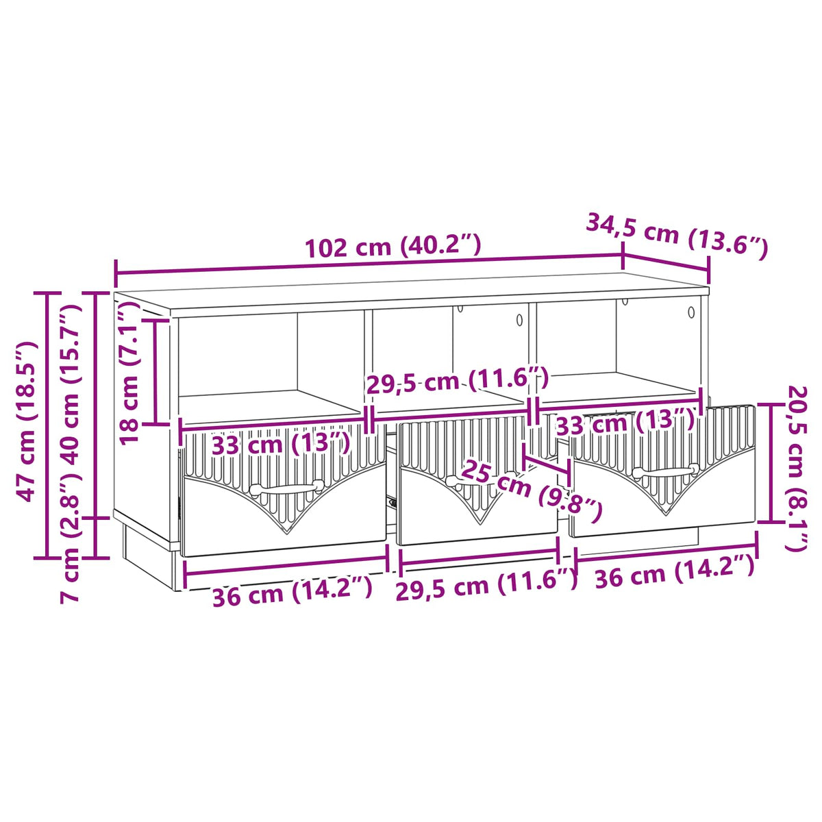 TV ormar s ladicama Crna 102 x 34,5 x 47 cm Konstruirano drvo