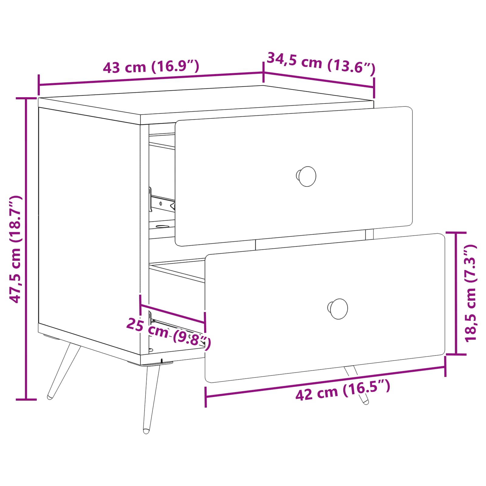 Noćni ormar Betonska siva 43 x 34,5 x 47,5 cm Konstruirano drvo