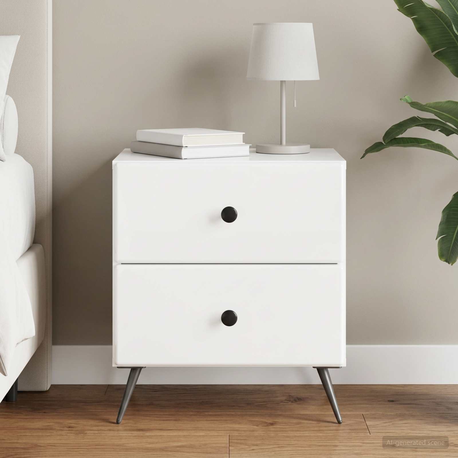Noćni ormar s ladicama Bijela visokog sjaja 43 x 34,5 x 47,5 cm
