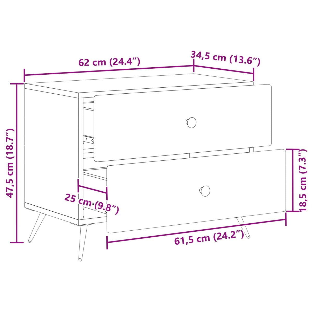 Noćni ormar Hrast sonoma 62 x 34,5 x 47,5 cm Konstruirano drvo