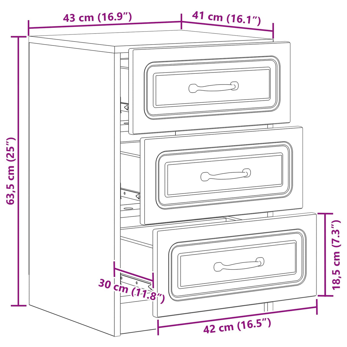 Noćni ormar s ladicama Crna 43 x 41 x 63,5 cm Konstruirano drvo