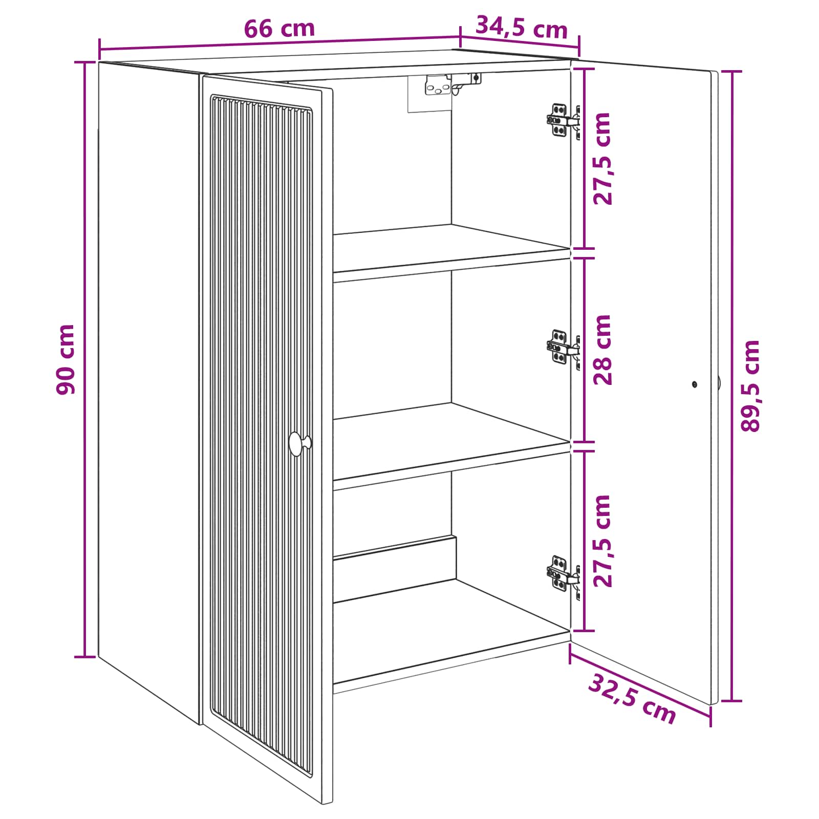 Ormar za montažu na zid Bijela visokog sjaja 66 x 34,5 x 90 cm