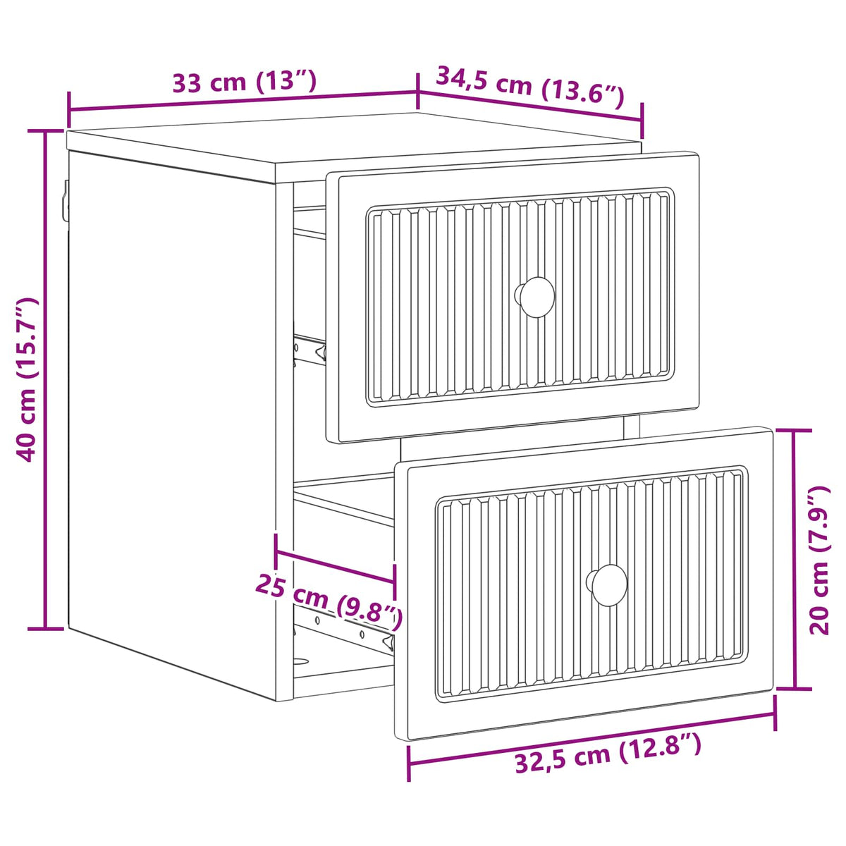 Noćni ormarić za montažu na zid 2 pcs Bijela 33 x 34,5 x 40 cm