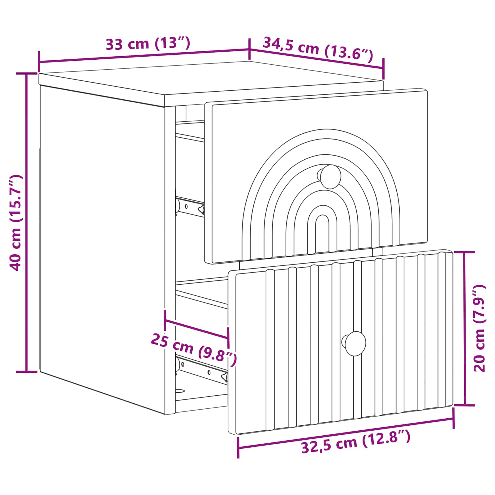 Noćni ormarić za montažu na zid 2 pcs Bijela 33 x 34,5 x 40 cm