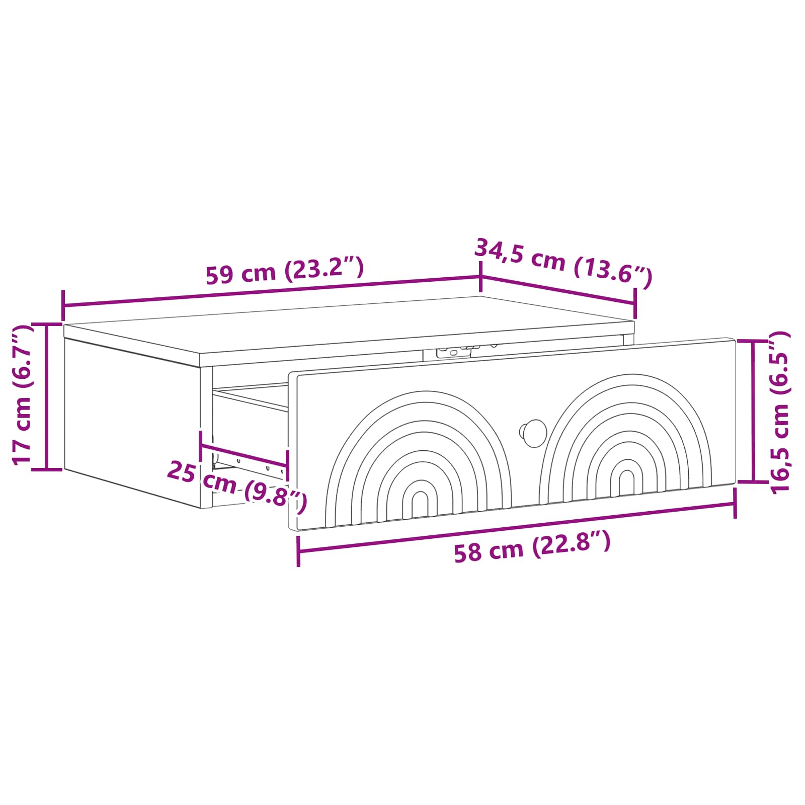 Stolna montirana na zid Crna 59 x 34,5 x 17 cm