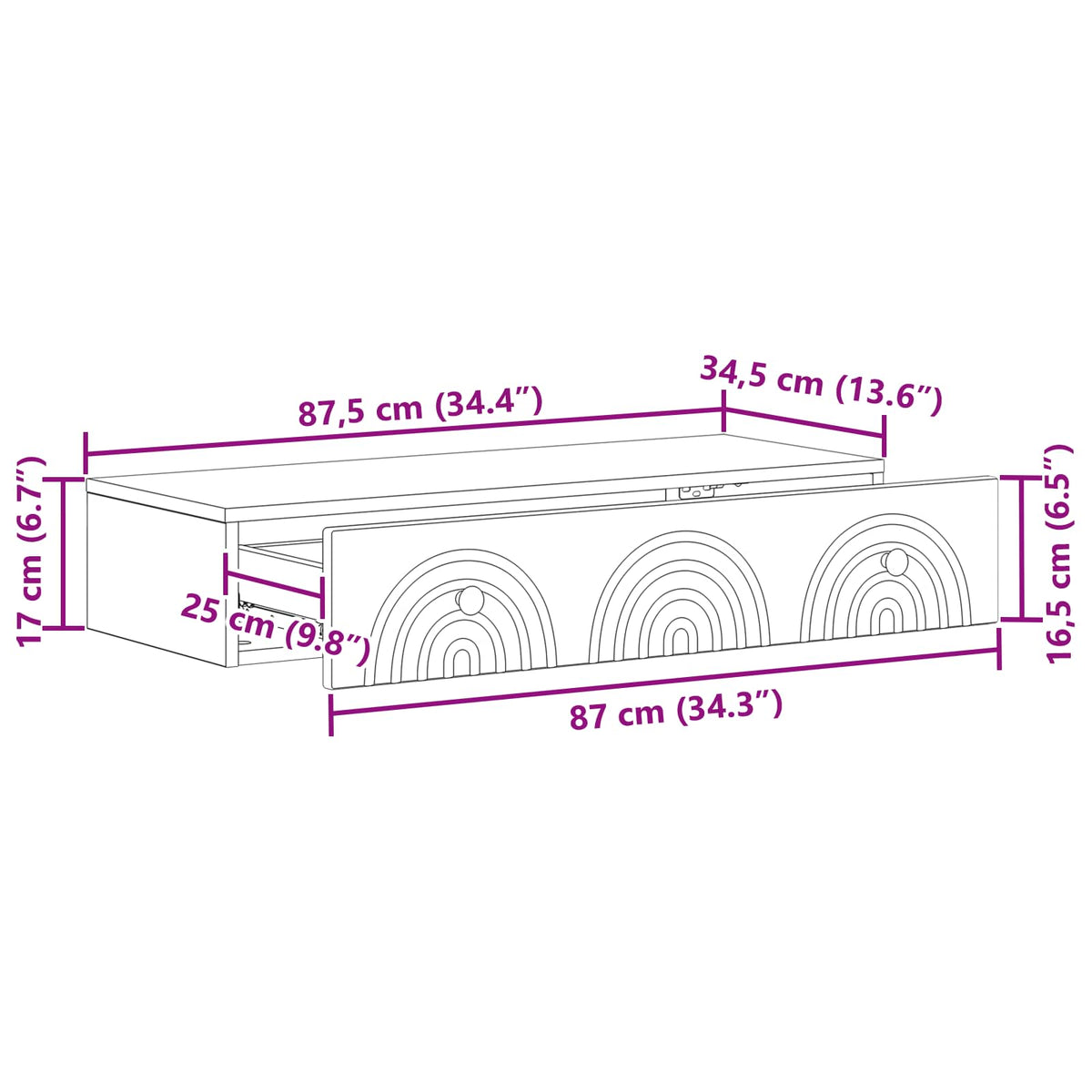 Stolna montirana na zid Crna 87,5 x 34,5 x 17 cm