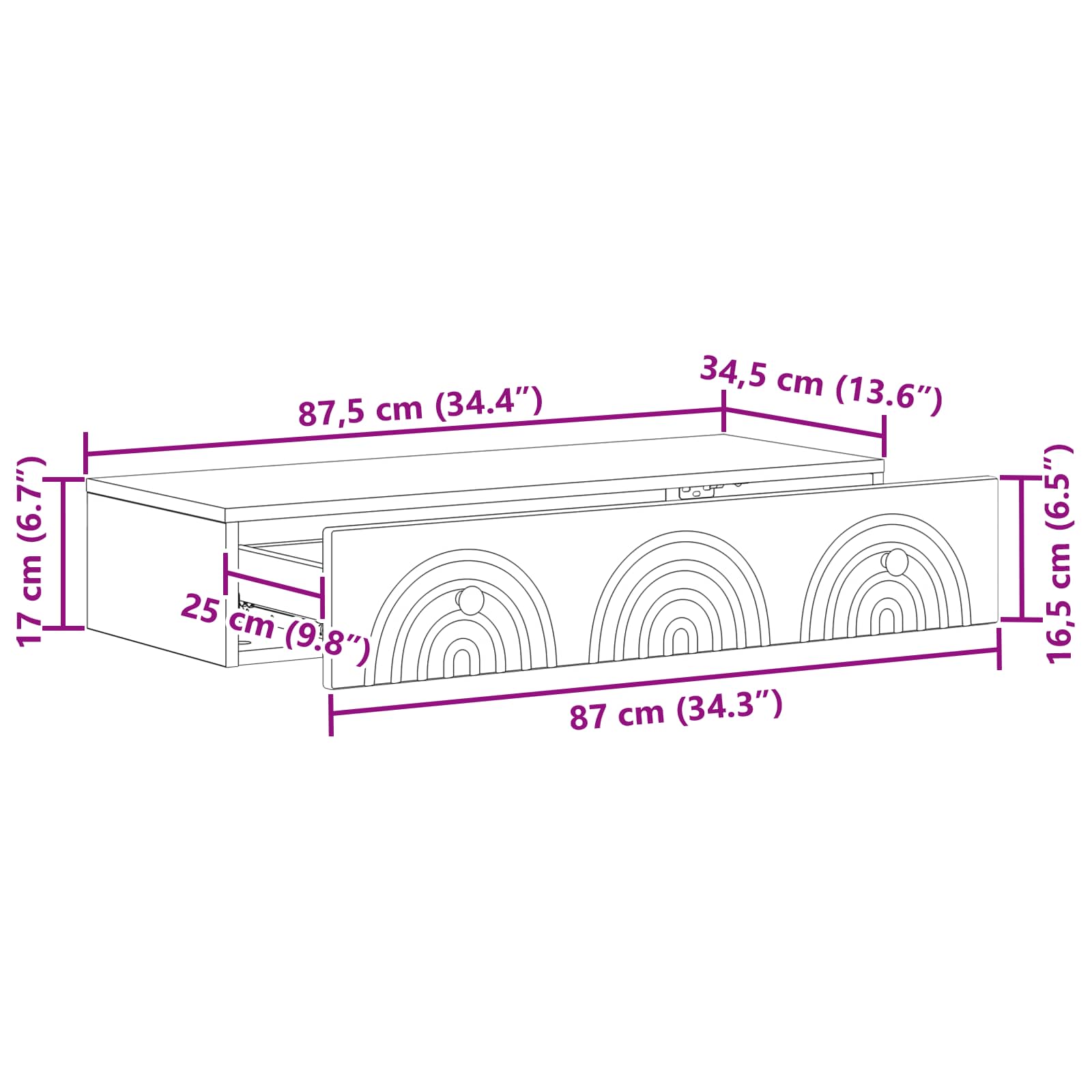Stolna montirana na zid Hrast sonoma 87,5 x 34,5 x 17 cm