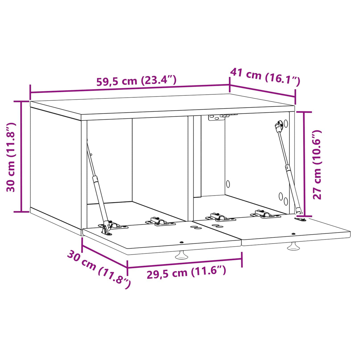 TV ormar za zid Zidne Bijela visokog sjaja 59,5 x 41 x 30 cm