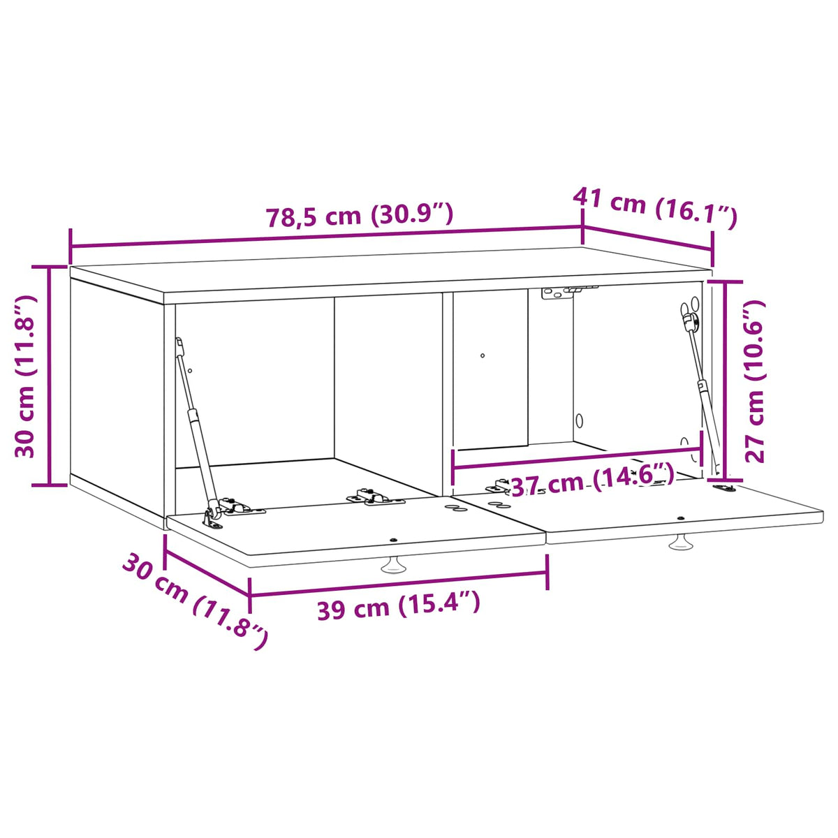 TV ormar za zid Zidne Bijela visokog sjaja 78,5 x 41 x 30 cm