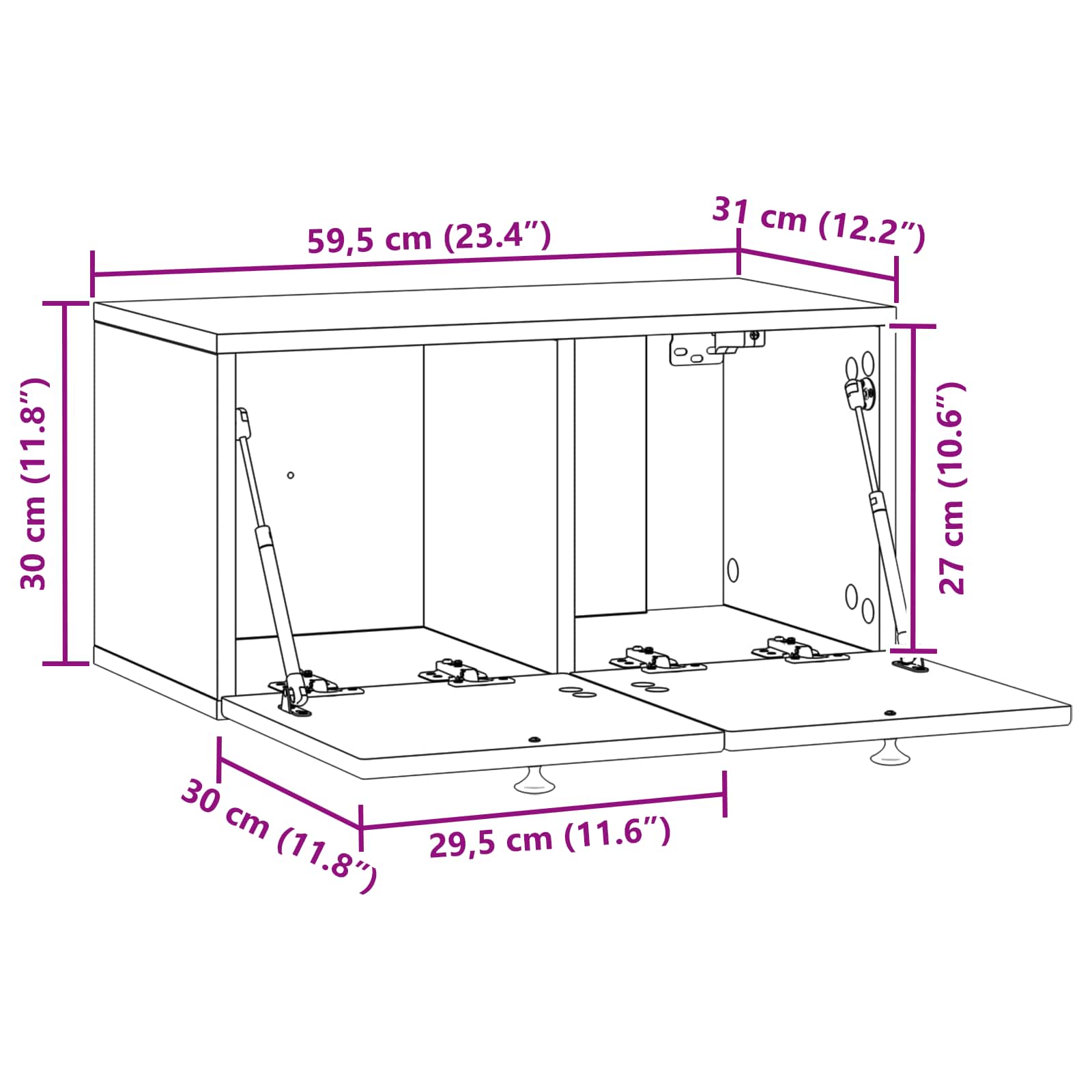 TV ormar za zid Zidne Crna 59,5 x 31 x 30 cm Konstruirano drvo
