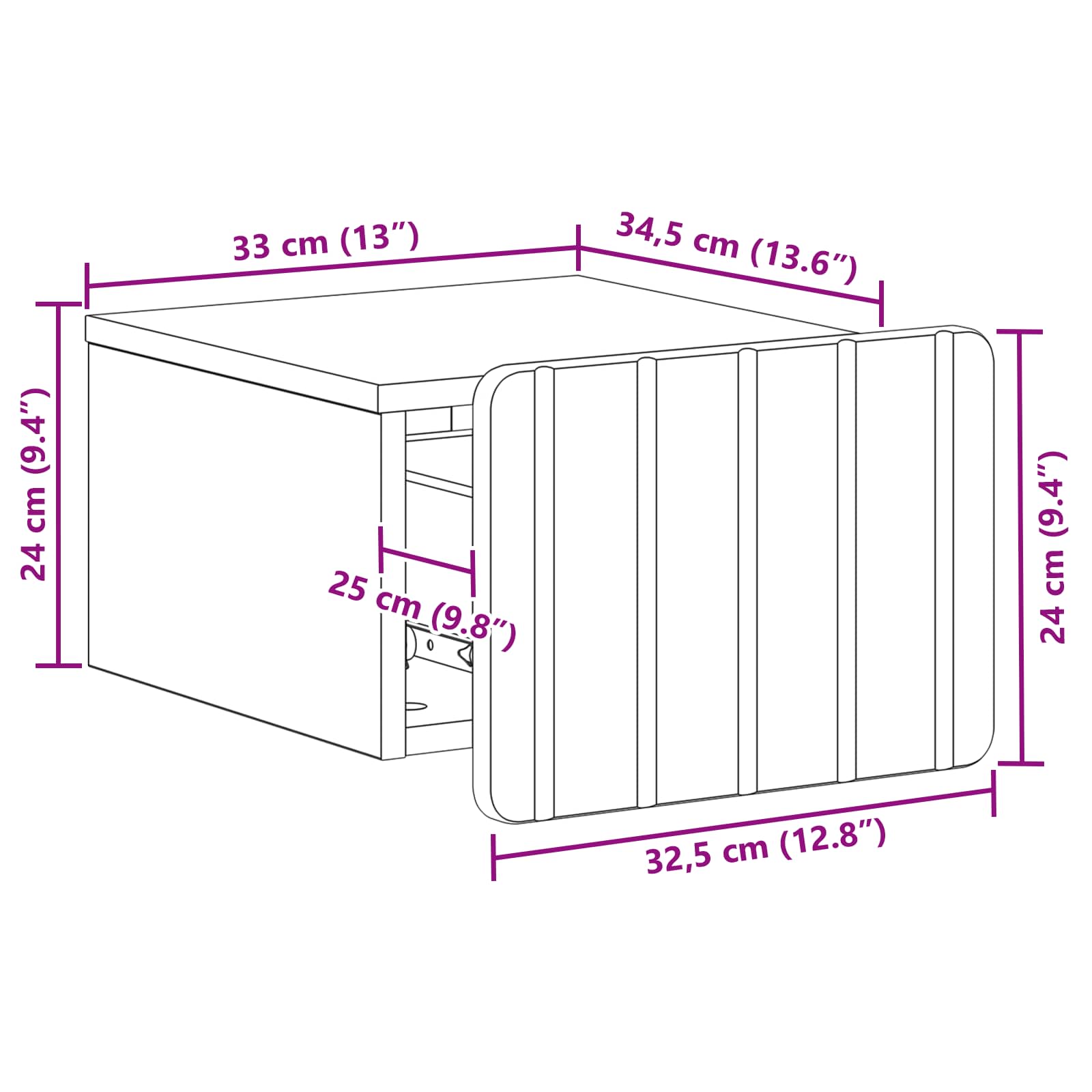 Noćni ormarić za montažu na zid 2 pcs Crna 33 x 34,5 x 24 cm
