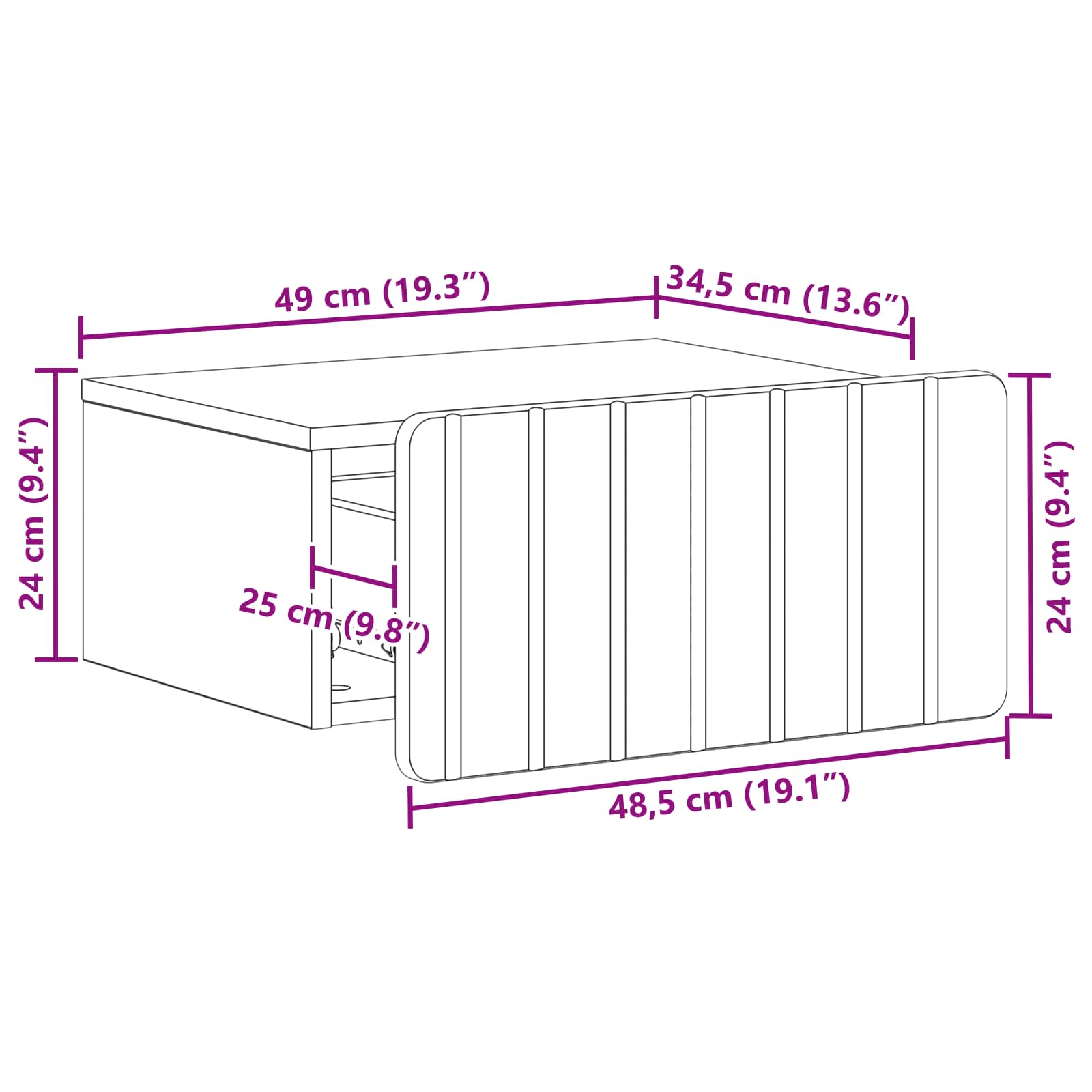Noćni ormarić za montažu na zid 2 pcs Crna 49 x 34,5 x 24 cm