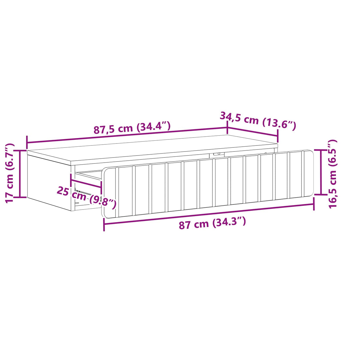 Stolna montirana na zid Hrast sonoma 87,5 x 34,5 x 17 cm