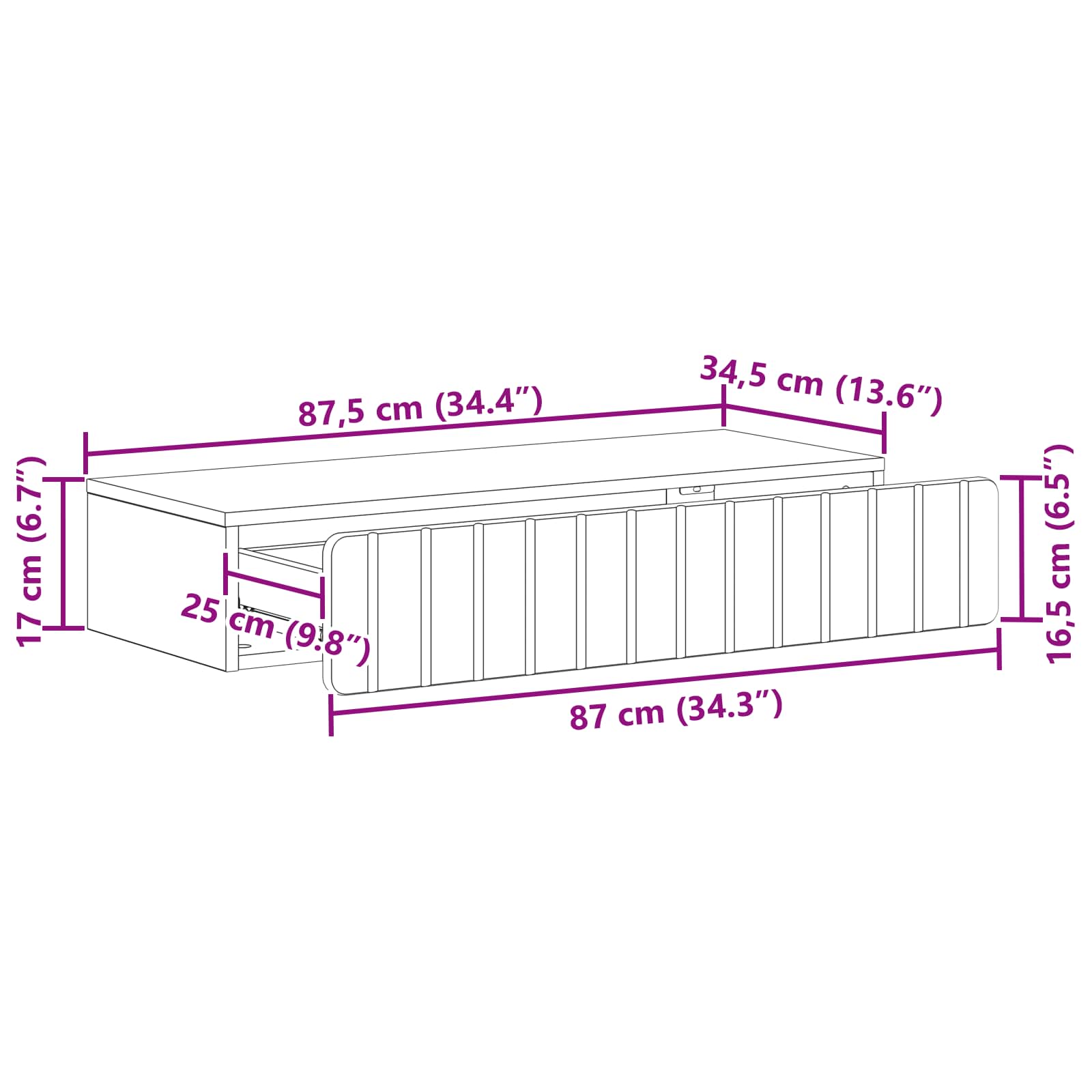 Stolna montirana na zid Staro drvo 87,5 x 34,5 x 17 cm