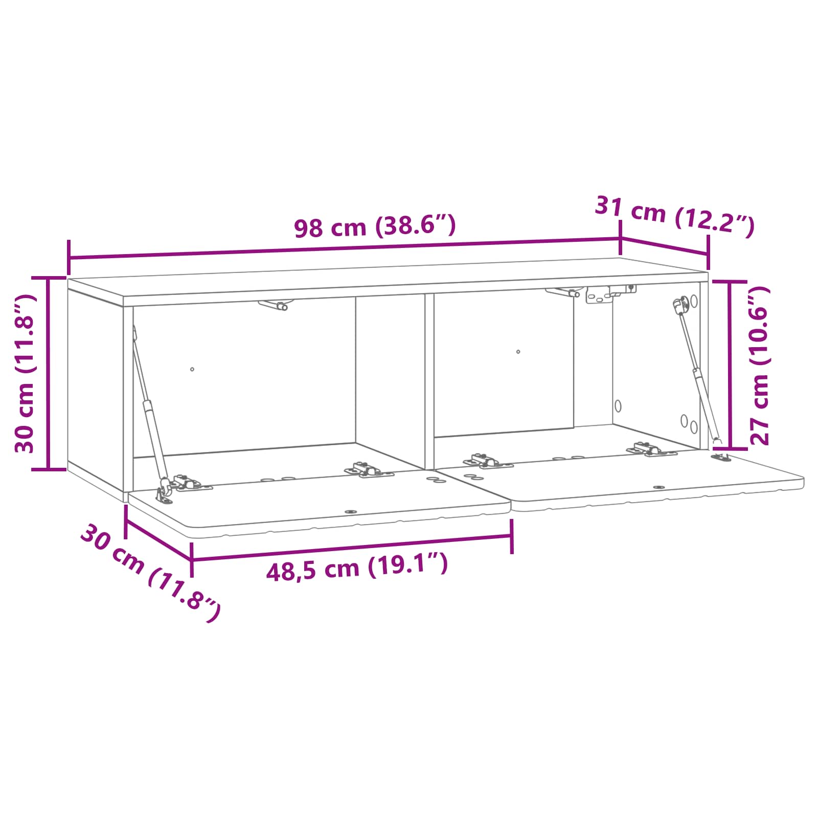 TV ormar za zid Zidne Crna 98 x 31 x 30 cm Konstruirano drvo