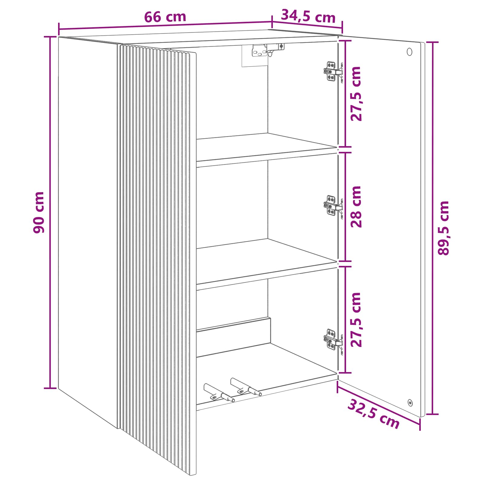 Ormar za montažu na zid Bijela visokog sjaja 66 x 34,5 x 90 cm