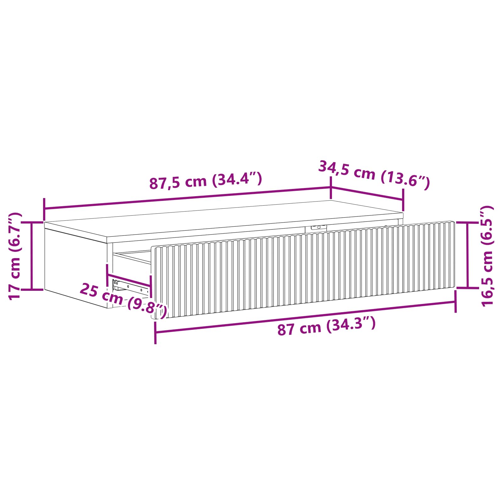 Stolna montirana na zid Staro drvo 87,5 x 34,5 x 17 cm