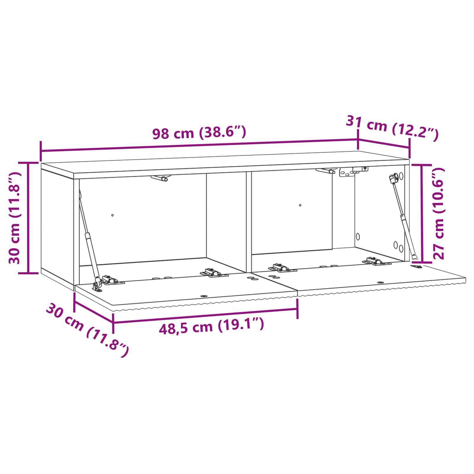 TV ormar za zid Betonska siva 98 x 31 x 30 cm Konstruirano drvo