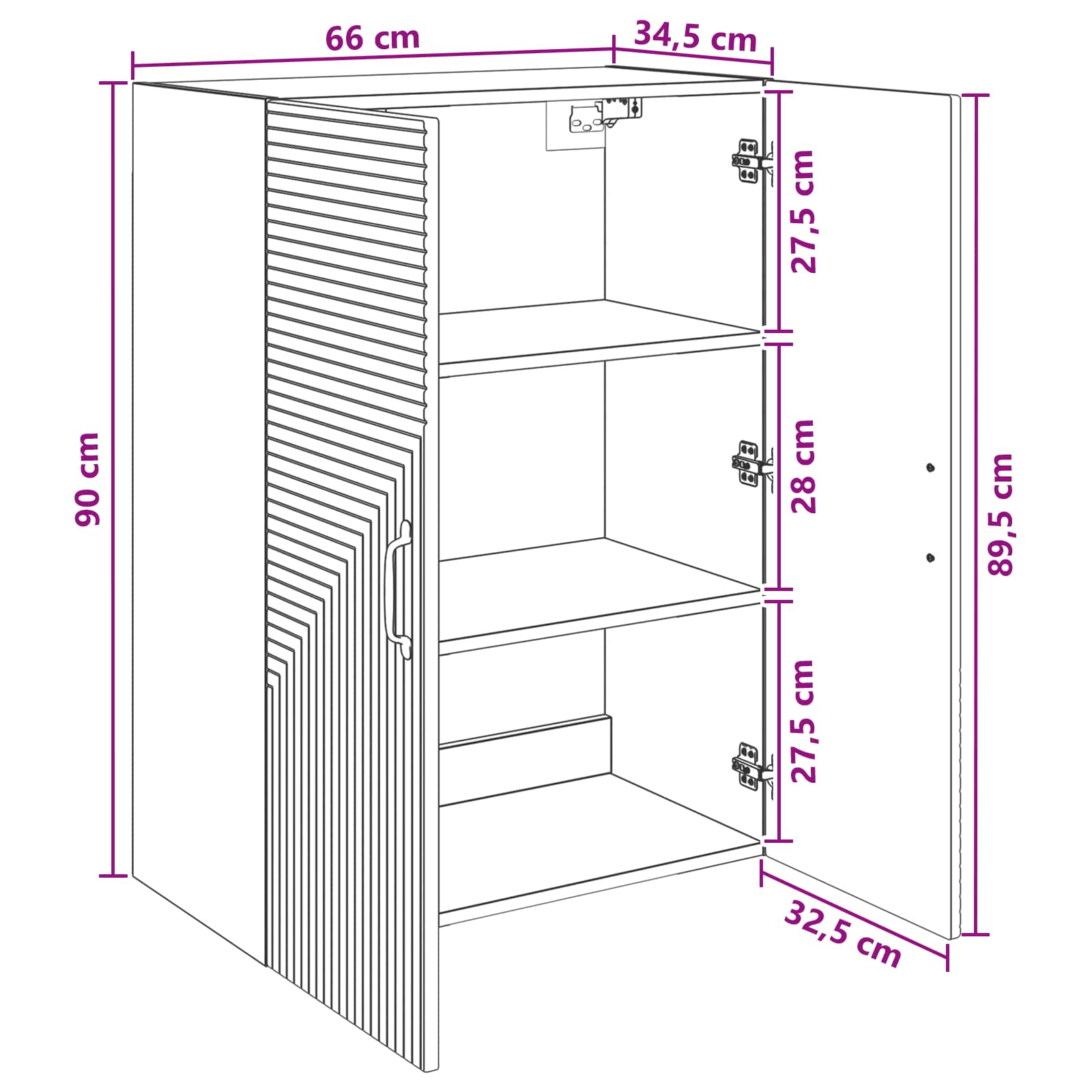 Ormar za montažu na zid Bijela visokog sjaja 66 x 34,5 x 90 cm