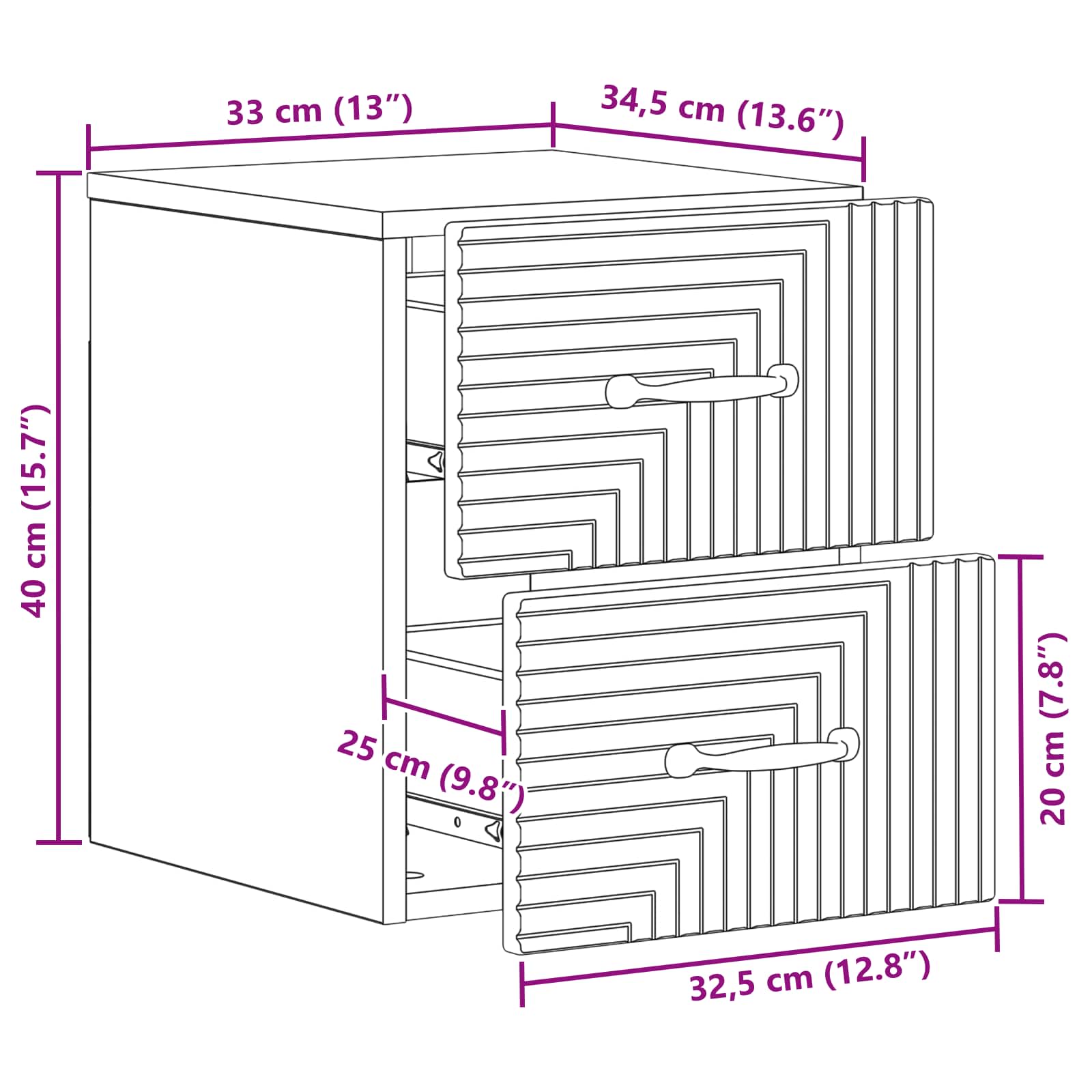 Noćni ormarić za montažu na zid 2 pcs Crna 34,5 x 33 x 40 cm