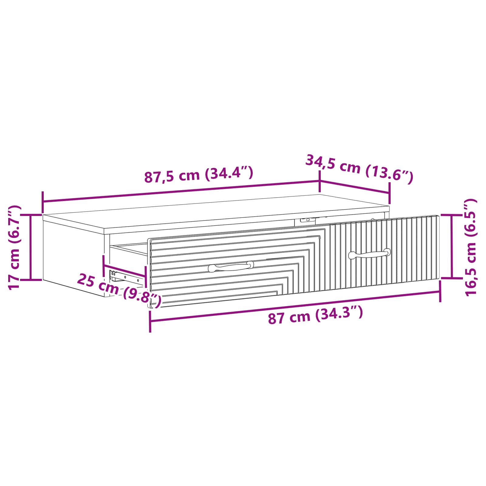 Stolna montirana na zid Staro drvo 87,5 x 34,5 x 17 cm